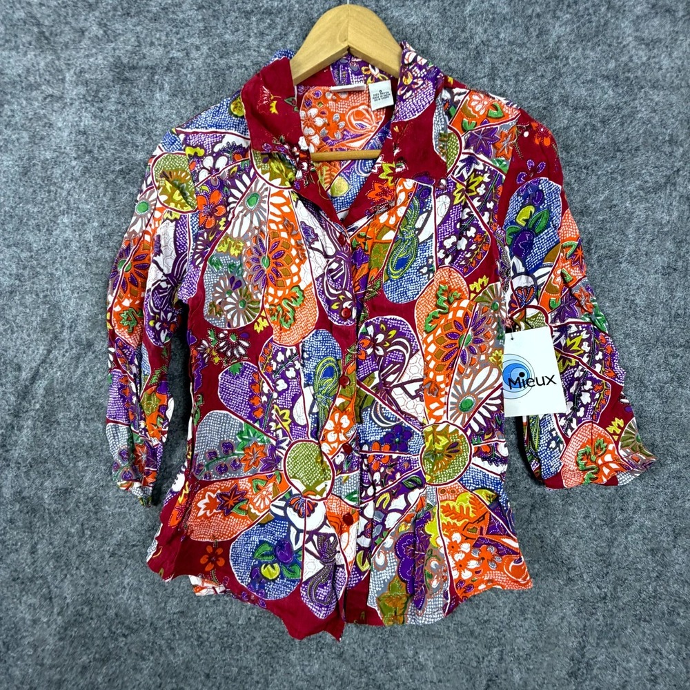 Le Mieux Shirt Women 6 Bold Colors Floral Bohemian Indie Artsy Funky Fun Loud